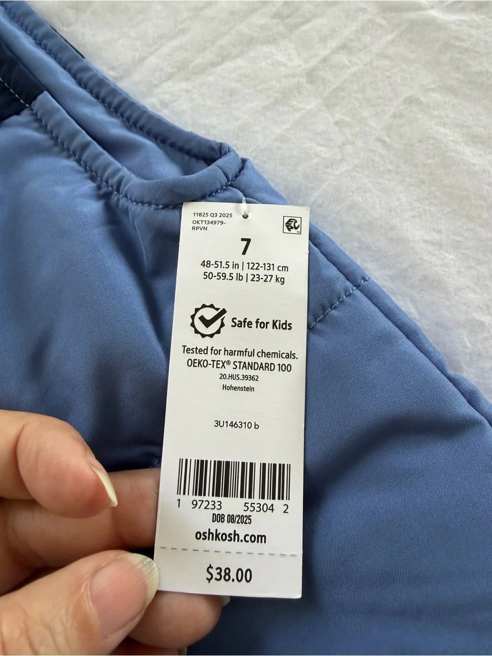 NWT OshKosh B'gosh Boys Size 7 Blue Two-Tone Colorblock Puffer Vest Jacket $38